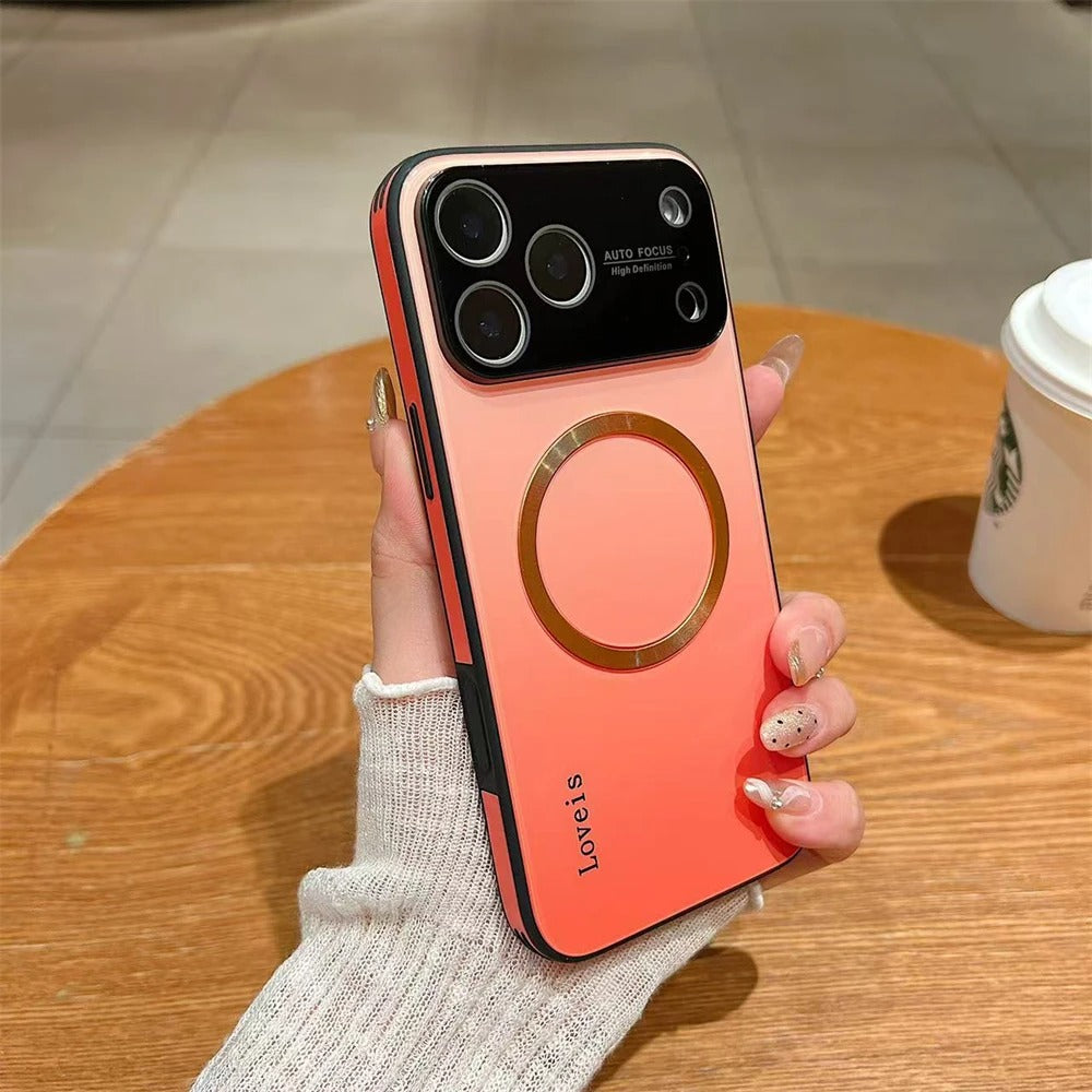 Luxury iPhone Case — Gradient Magnetic Glass Cover, Magsafe Compatible, Wireless Charging, Shockproof, Protective PC+TPU Design