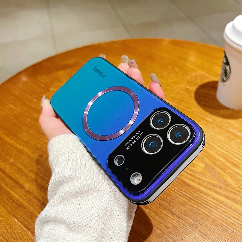 Luxury iPhone Case — Gradient Magnetic Glass Cover, Magsafe Compatible, Wireless Charging, Shockproof, Protective PC+TPU Design