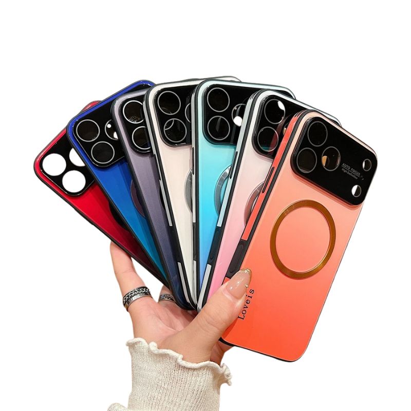 Luxury iPhone Case — Gradient Magnetic Glass Cover, Magsafe Compatible, Wireless Charging, Shockproof, Protective PC+TPU Design
