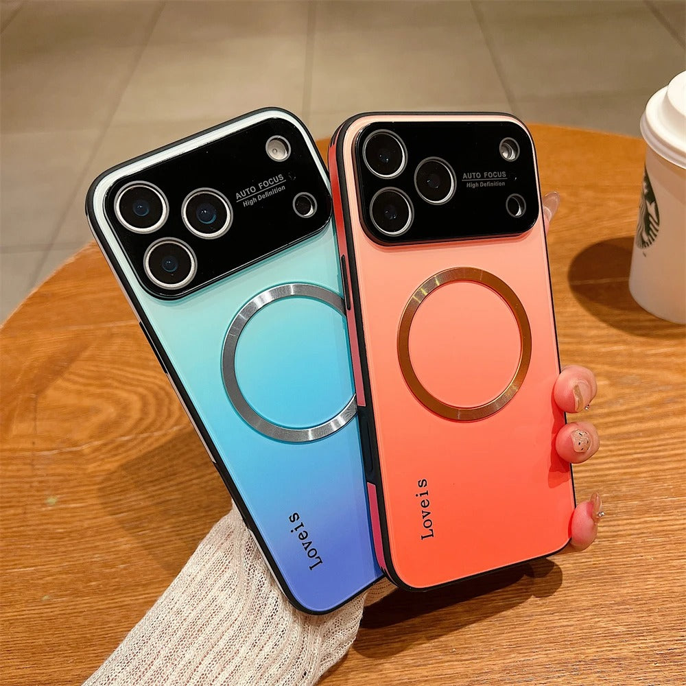 Luxury iPhone Case — Gradient Magnetic Glass Cover, Magsafe Compatible, Wireless Charging, Shockproof, Protective PC+TPU Design