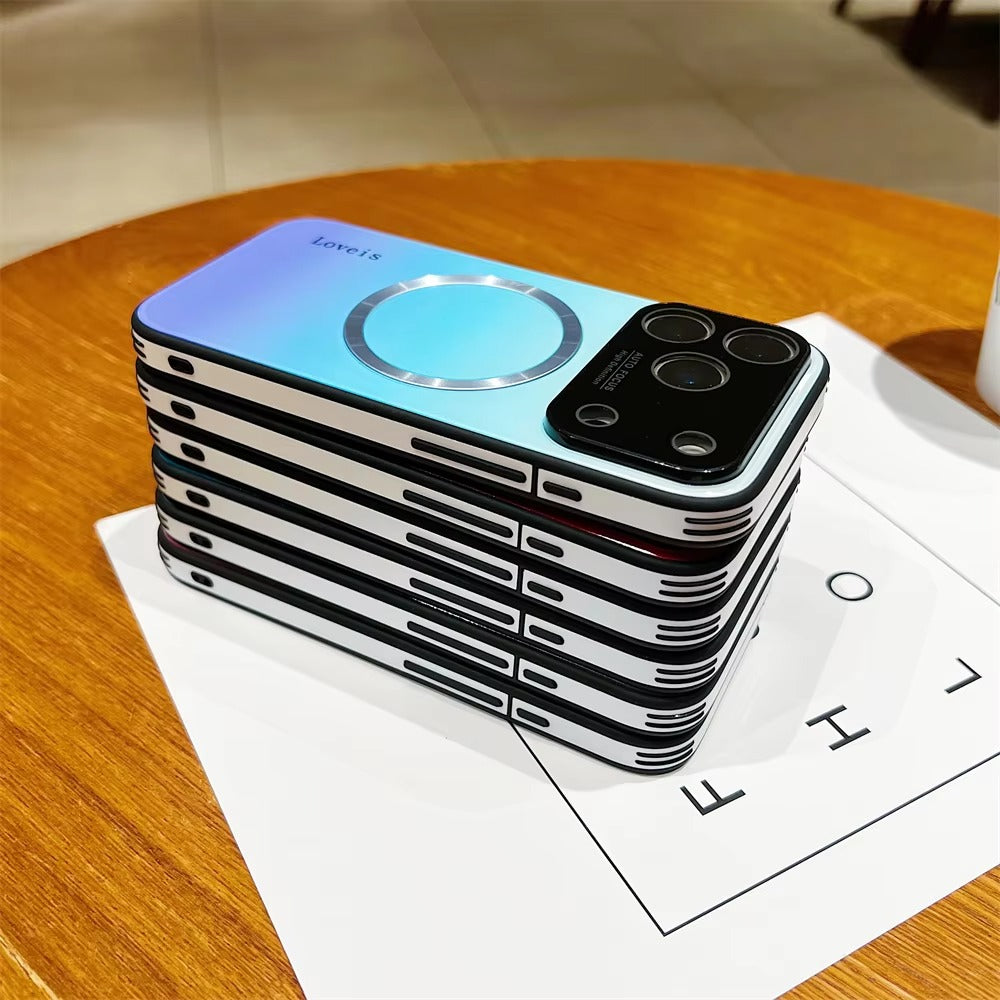 Luxury iPhone Case — Gradient Magnetic Glass Cover, Magsafe Compatible, Wireless Charging, Shockproof, Protective PC+TPU Design