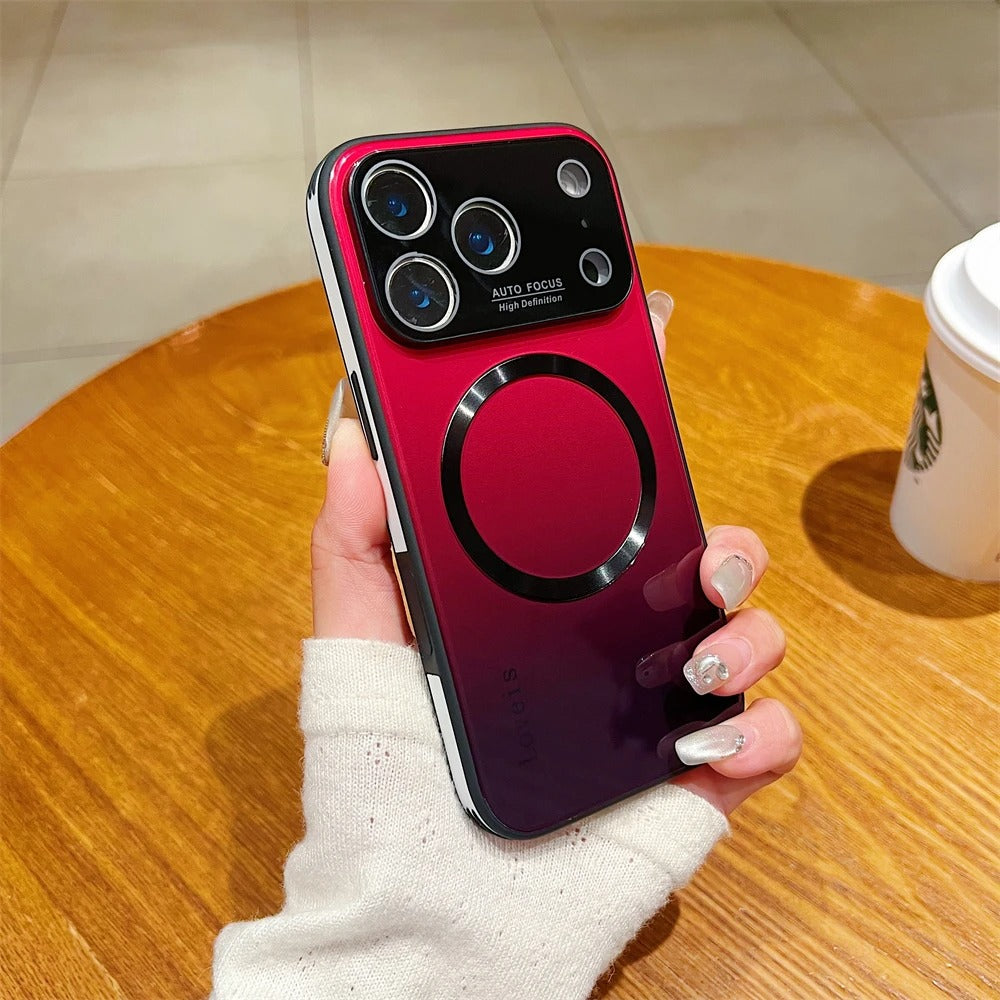 Luxury iPhone Case — Gradient Magnetic Glass Cover, Magsafe Compatible, Wireless Charging, Shockproof, Protective PC+TPU Design