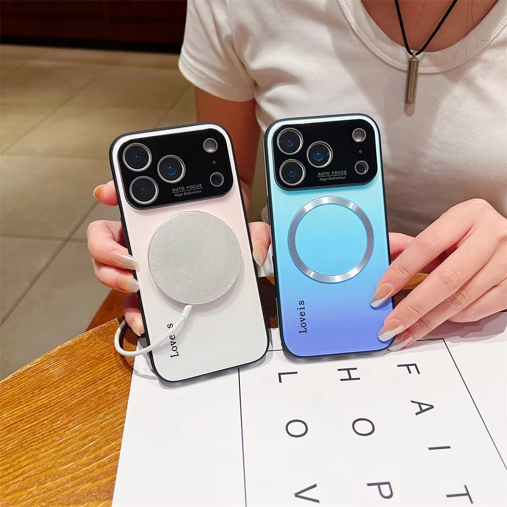 Luxury iPhone Case — Gradient Magnetic Glass Cover, Magsafe Compatible, Wireless Charging, Shockproof, Protective PC+TPU Design