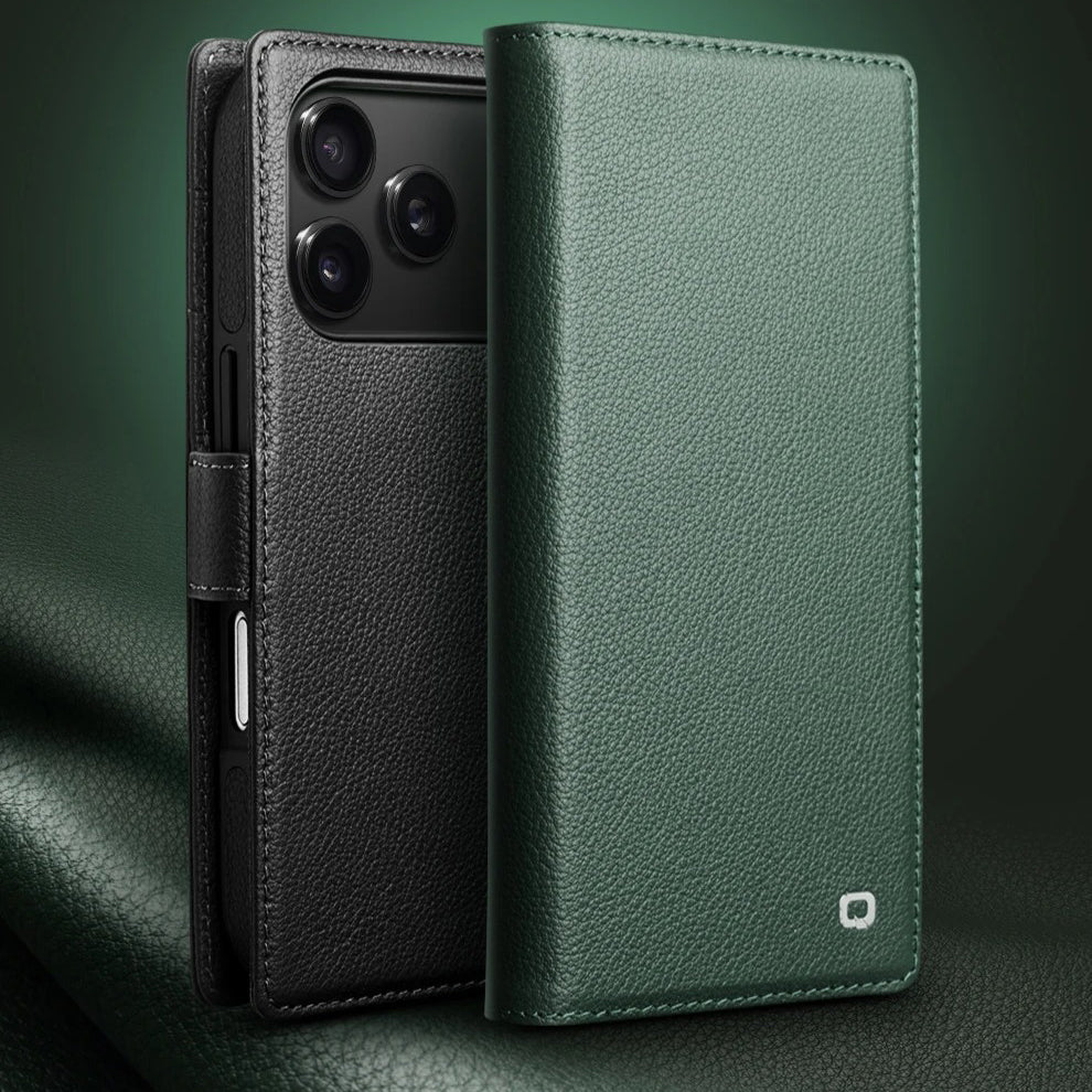 Luxury iPhone Case — Handmade Genuine Leather Wallet Flip Cover with Card Slots, Ultra-Slim Shockproof Design & Horizontal Stand Function