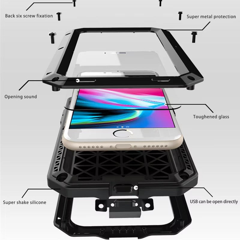 Luxury iPhone Case — Heavy-Duty Full-Coverage Aluminum Alloy Armor Protective Cover with Shockproof Waterproof Design