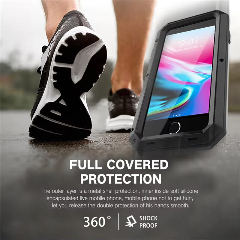Luxury iPhone Case — Heavy-Duty Full-Coverage Aluminum Alloy Armor Protective Cover with Shockproof Waterproof Design