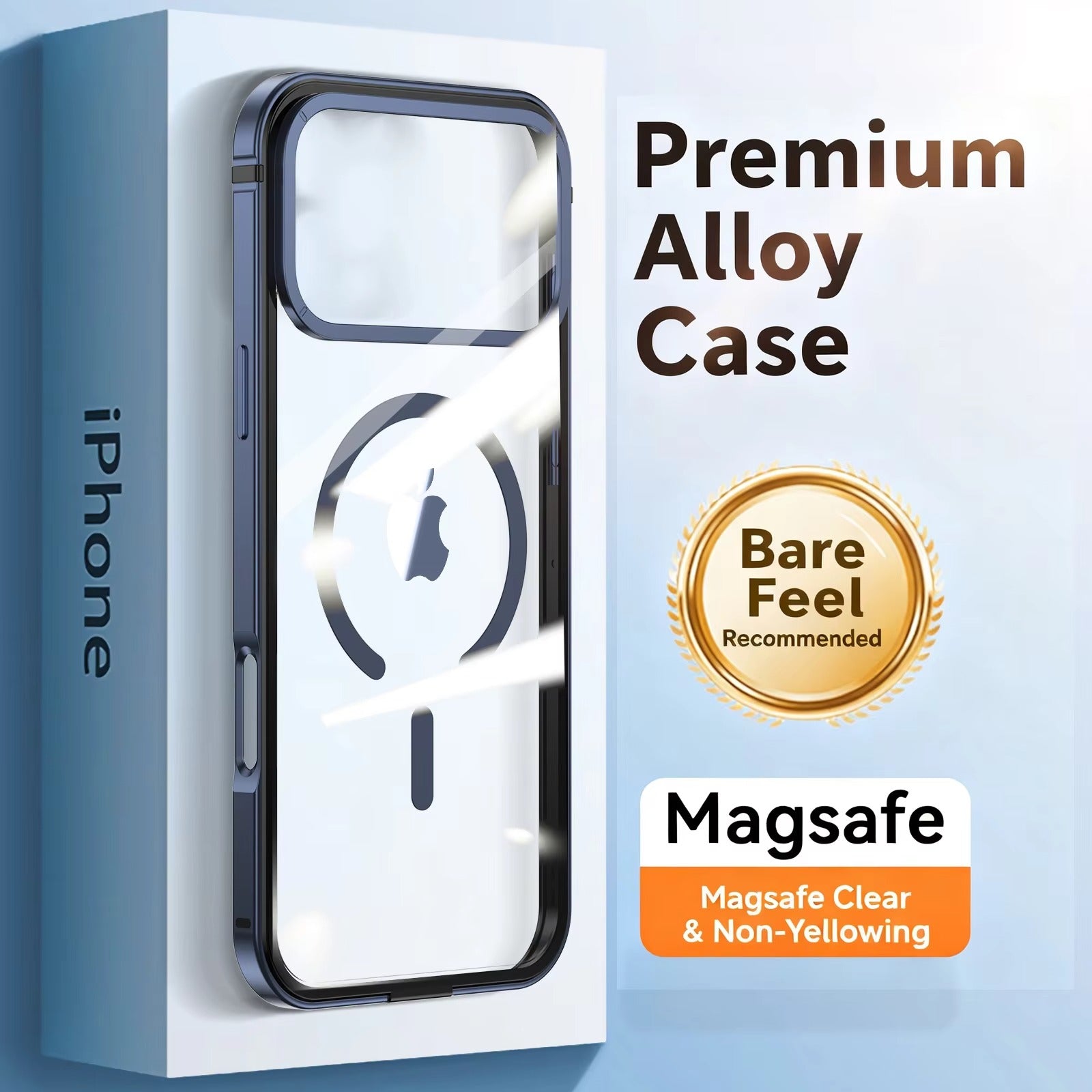 Luxury iPhone Case — High-End Metal Frame MagSafe Cover with HD Acrylic Backplate and Durable Shockproof Protective Design