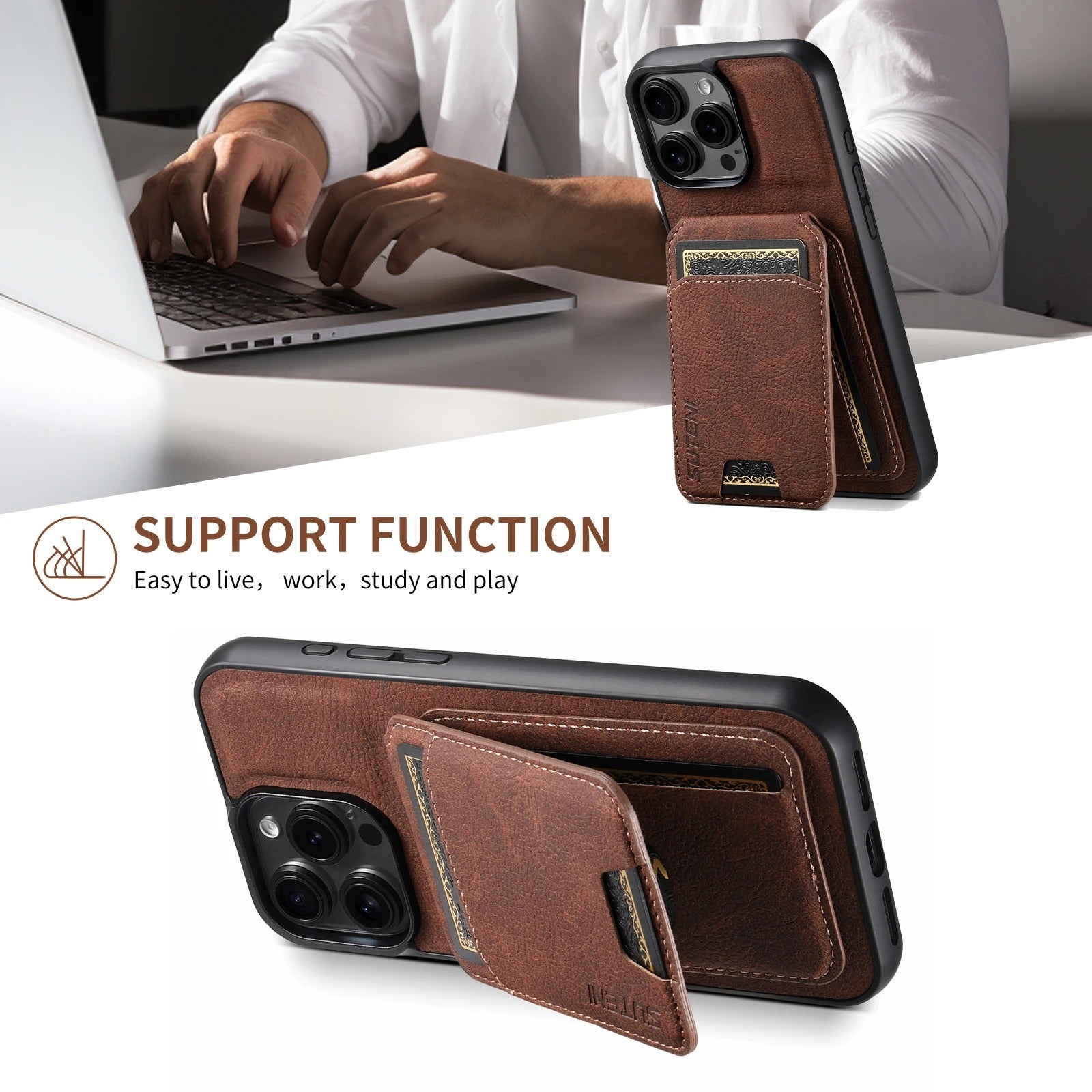 Luxury iPhone Case — Leather Magnetic Wallet Cover with Card Holder Pocket, Non-Slip Anti-Scratch Protection & Slim Business Design