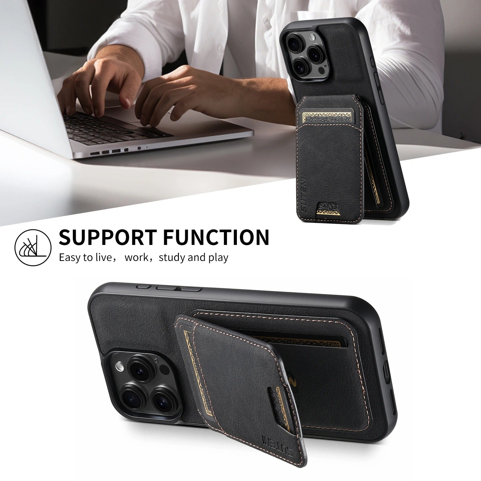 Luxury iPhone Case — Leather Magnetic Wallet Cover with Card Holder Pocket, Non-Slip Anti-Scratch Protection & Slim Business Design