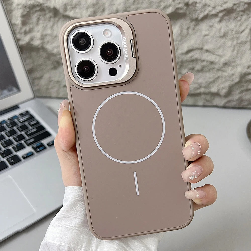 Luxury iPhone Case — Lens Stand Magnetic PC Armor Cover with MagSafe Compatibility