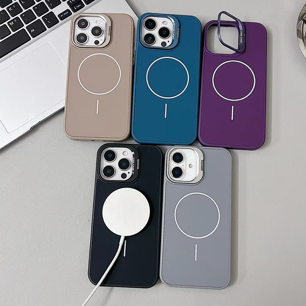 Luxury iPhone Case — Lens Stand Magnetic PC Armor Cover with MagSafe Compatibility