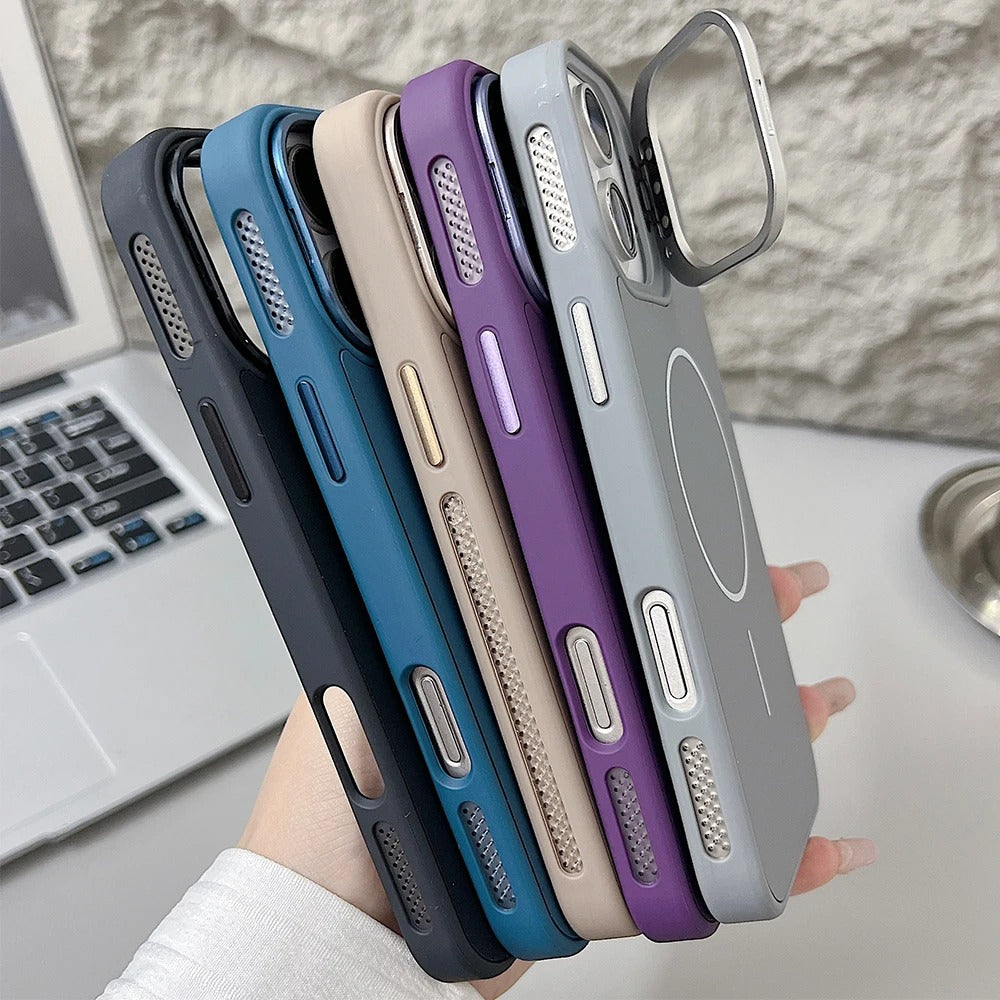 Luxury iPhone Case — Lens Stand Magnetic PC Armor Cover with MagSafe Compatibility