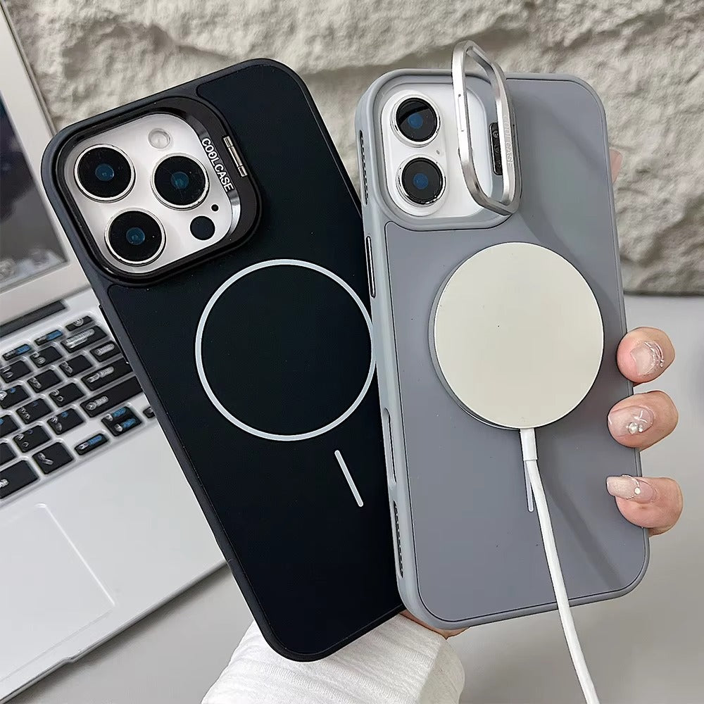 Luxury iPhone Case — Lens Stand Magnetic PC Armor Cover with MagSafe Compatibility