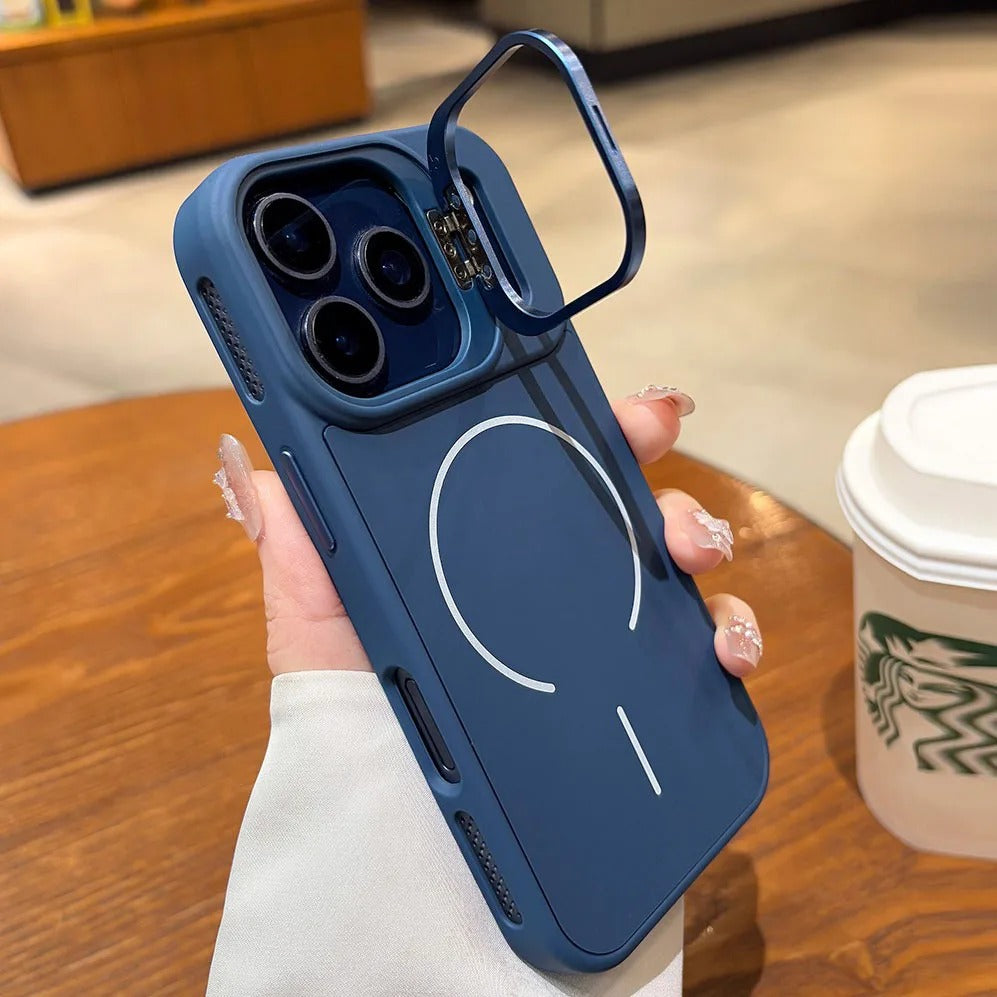 Luxury iPhone Case — Lens Stand Magnetic PC Armor Cover with MagSafe Compatibility
