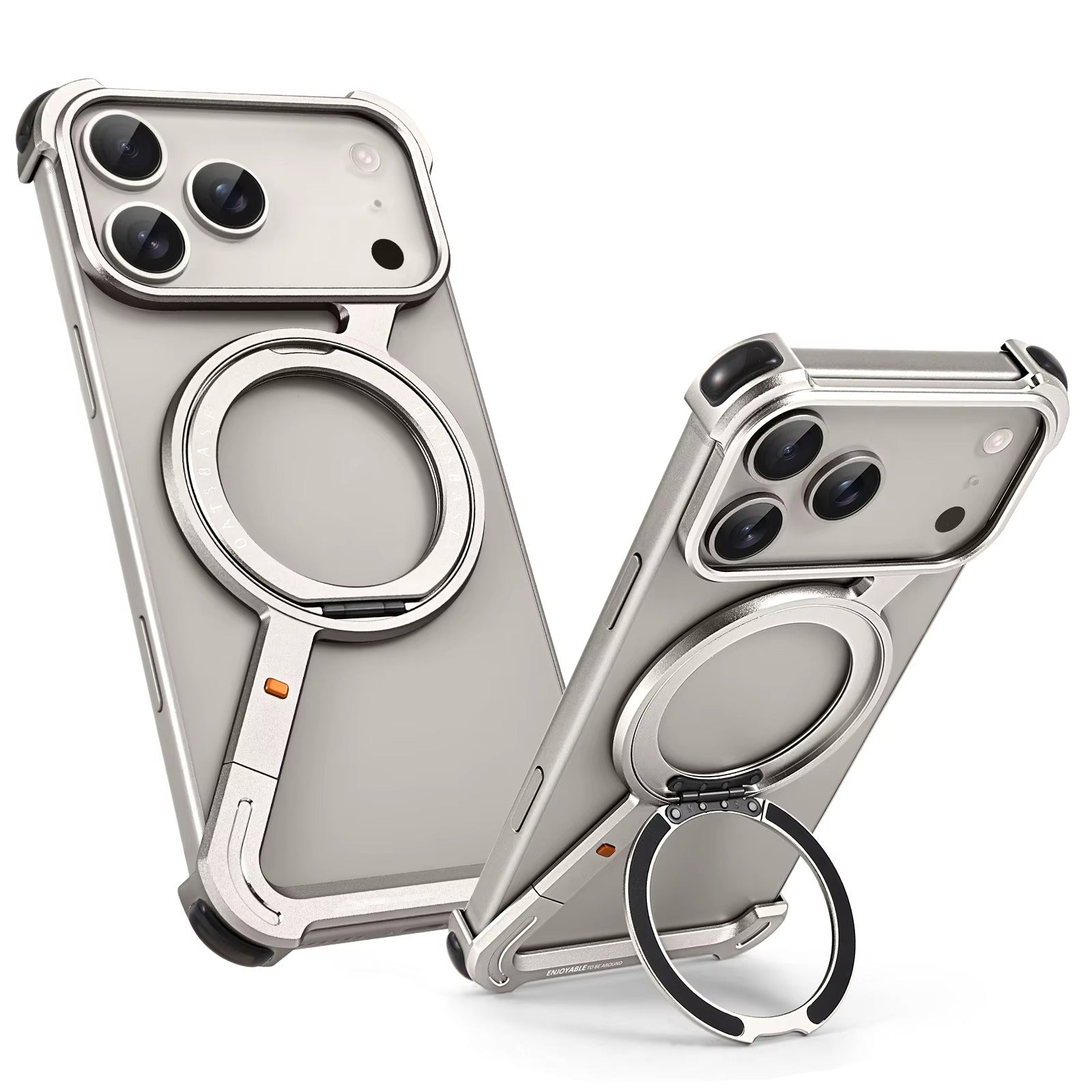Luxury iPhone Case — MagSafe Aluminum Alloy Metal Bumper with 360° Rotatable Stand, Ring Holder & Shockproof Protection