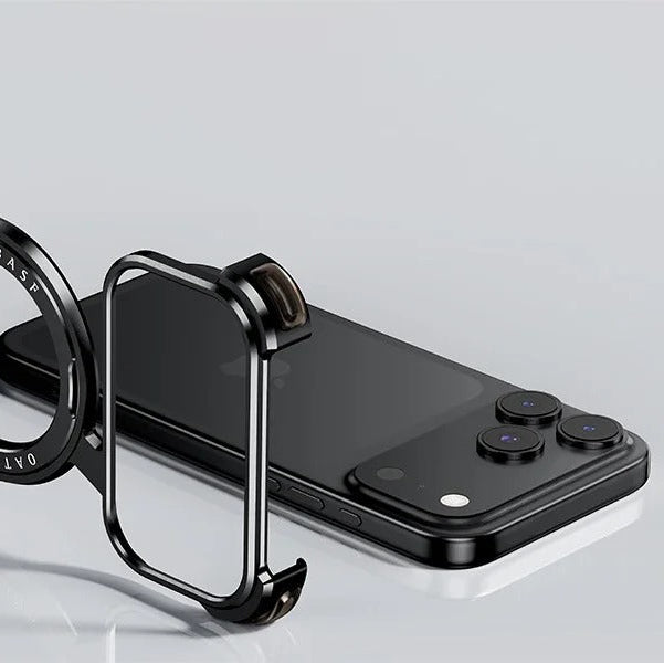 Luxury iPhone Case — MagSafe Aluminum Alloy Metal Bumper with 360° Rotatable Stand, Ring Holder & Shockproof Protection