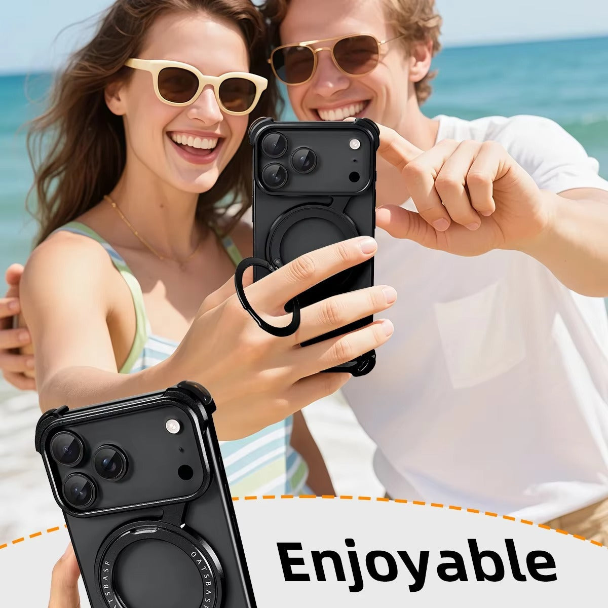 Luxury iPhone Case — MagSafe Aluminum Alloy Metal Bumper with 360° Rotatable Stand, Ring Holder & Shockproof Protection