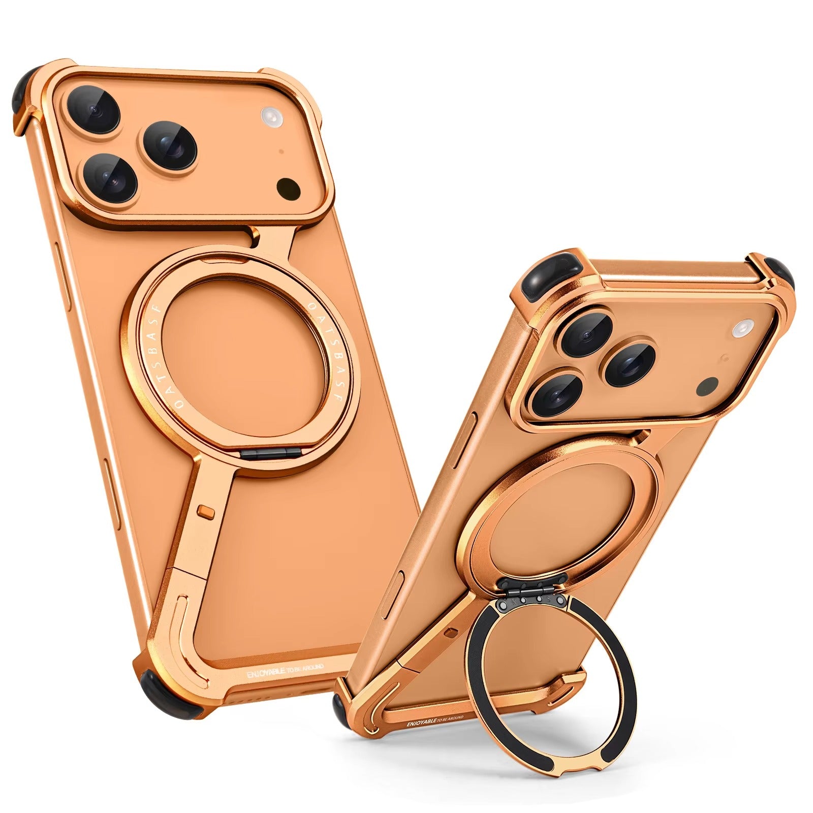 Luxury iPhone Case — MagSafe Aluminum Alloy Metal Bumper with 360° Rotatable Stand, Ring Holder & Shockproof Protection