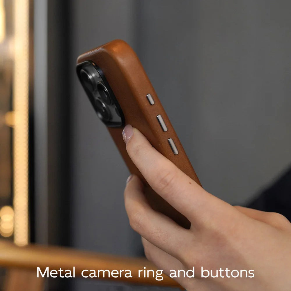 Luxury iPhone Case — MagSafe Genuine Cowhide Leather Cover with Retro Full-Body Design and Anti-Fingerprint Magnetic Protection