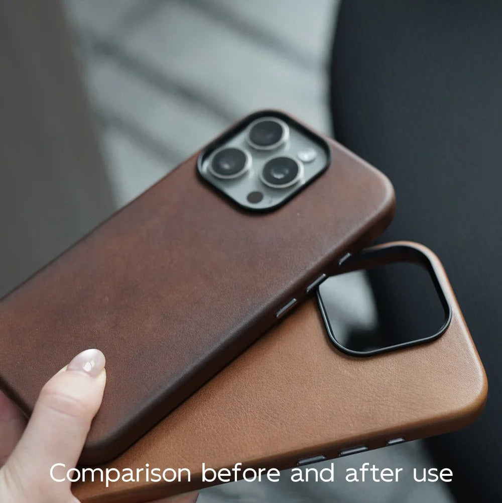 Luxury iPhone Case — MagSafe Genuine Cowhide Leather Cover with Retro Full-Body Design and Anti-Fingerprint Magnetic Protection