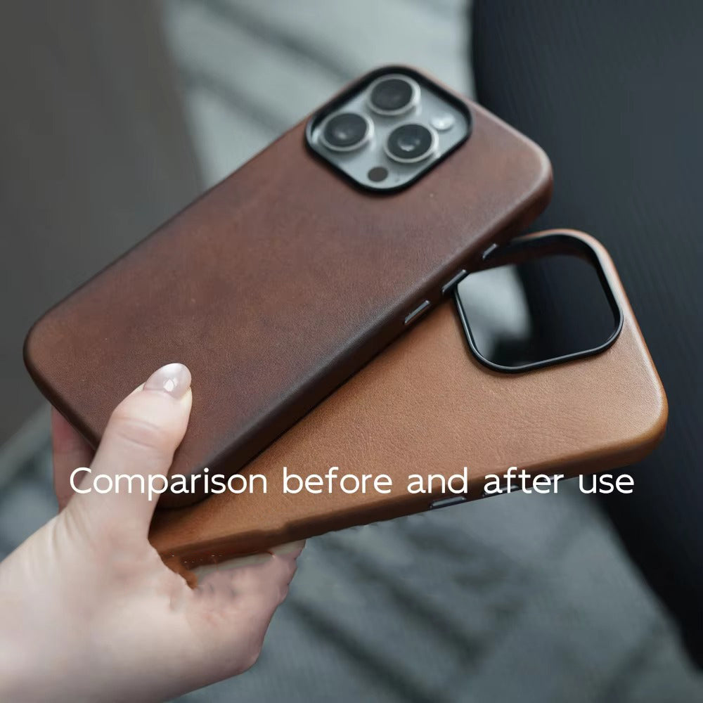 Luxury iPhone Case — MagSafe Genuine Cowhide Leather Cover with Retro Full-Body Design and Anti-Fingerprint Magnetic Protection