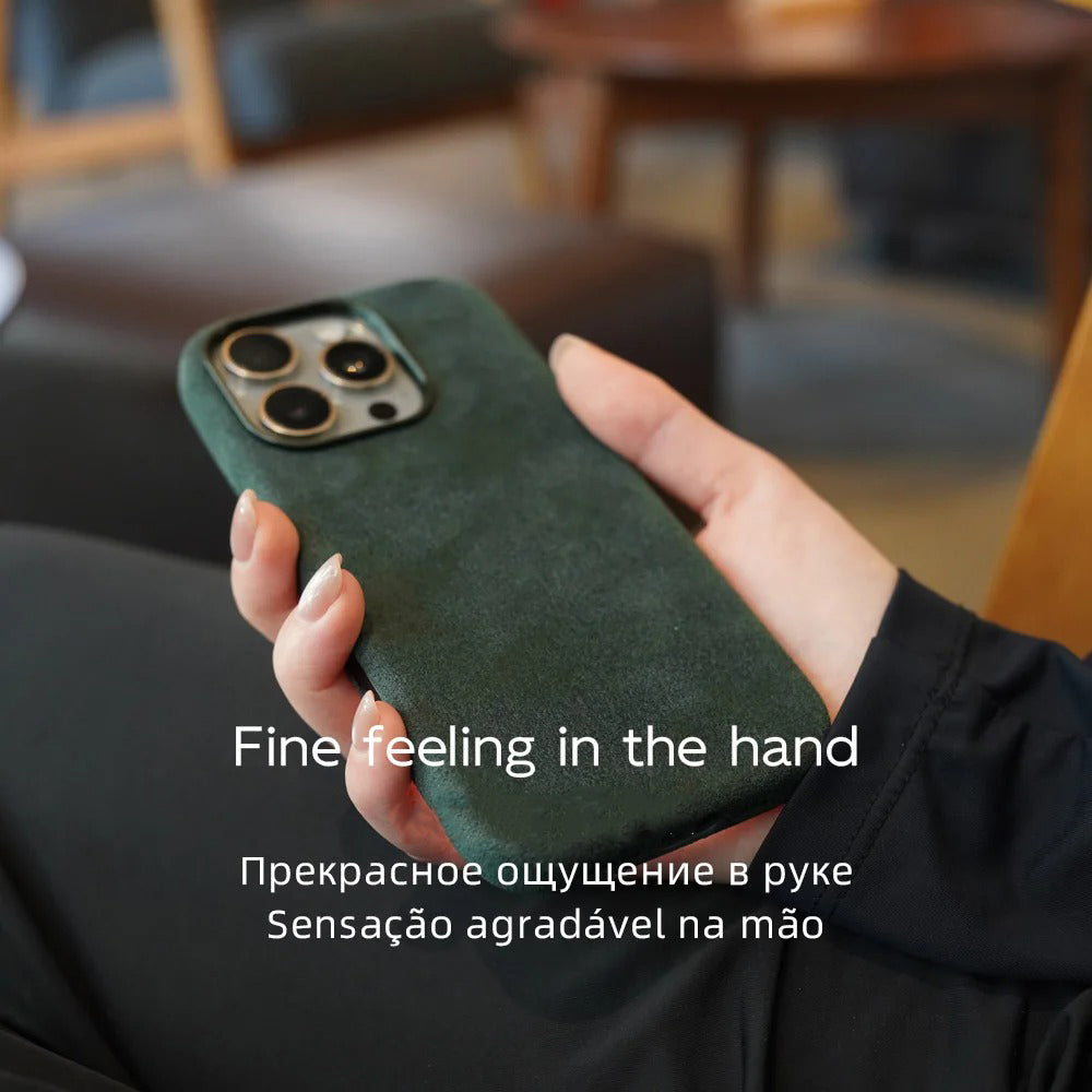 Luxury iPhone Case — MagSafe Suede Leather Cover with Supercar-Inspired Interior Design, Anti-Fingerprint Matte Finish and Non-Slip Protection