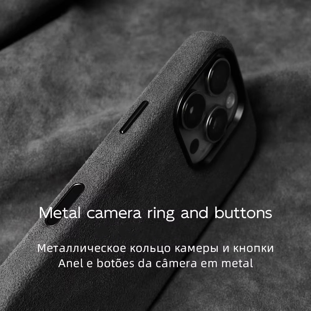 Luxury iPhone Case — MagSafe Suede Leather Cover with Supercar-Inspired Interior Design, Anti-Fingerprint Matte Finish and Non-Slip Protection