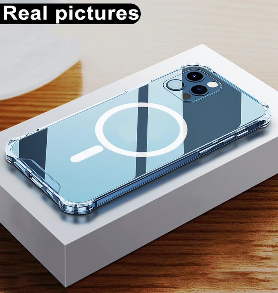 Luxury iPhone Case — MagSafe Transparent Shockproof PC Cover with Anti-Fingerprint Anti-Scratch Dustproof Slim-Fit Design