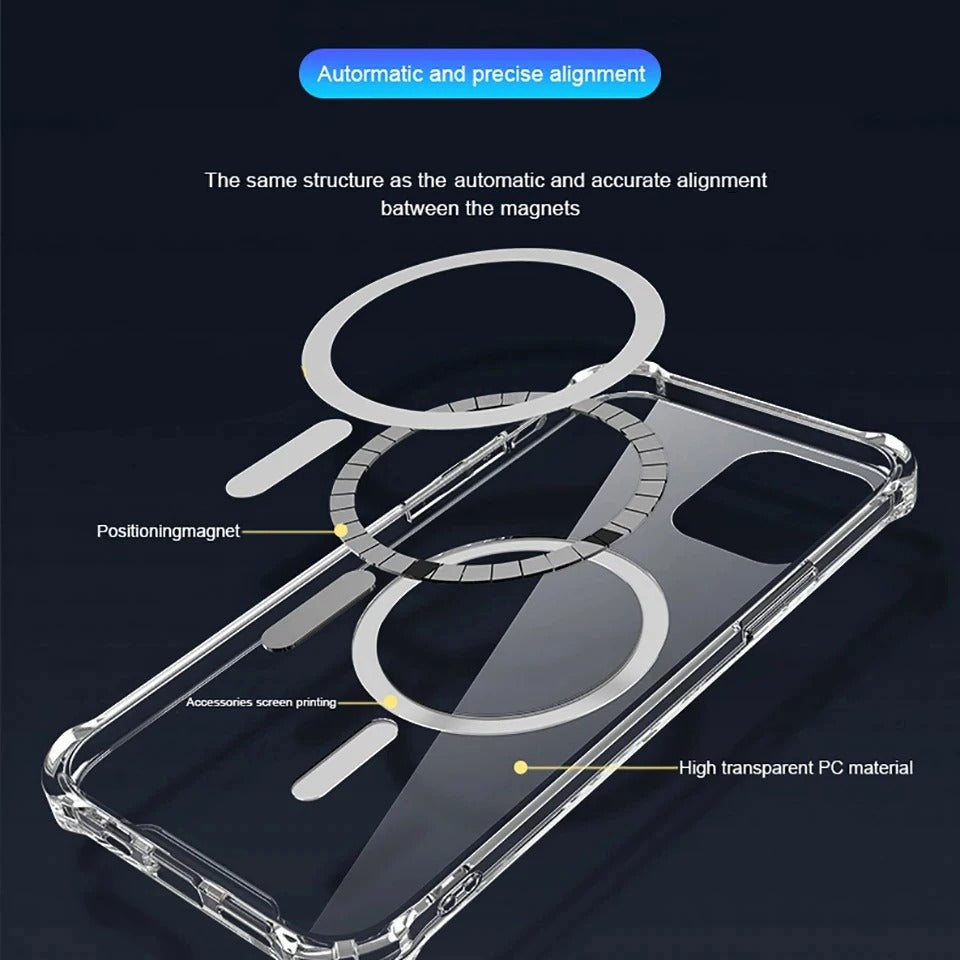 Luxury iPhone Case — MagSafe Transparent Shockproof PC Cover with Anti-Fingerprint Anti-Scratch Dustproof Slim-Fit Design