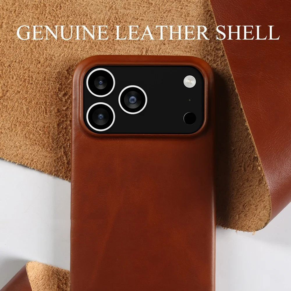 Luxury iPhone Case — MagSafe Vintage Oil-Wax Genuine Leather Cover with Full-Covered Shockproof Protection, Dustproof Anti-Slip Design