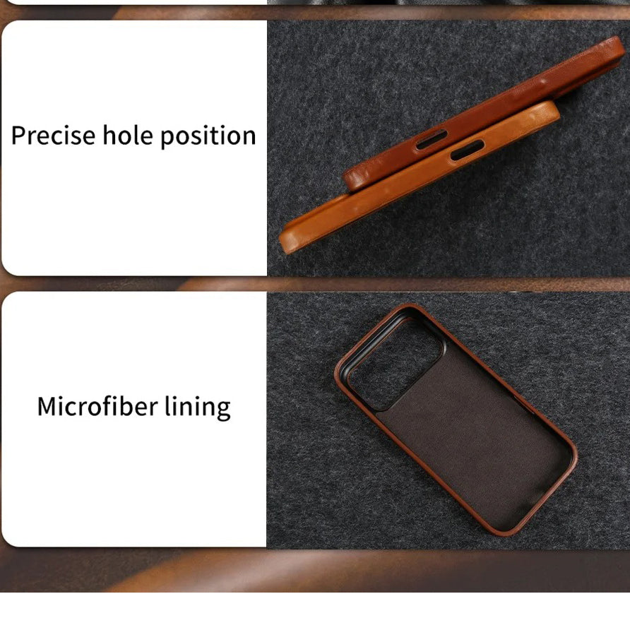 Luxury iPhone Case — MagSafe Vintage Oil-Wax Genuine Leather Cover with Full-Covered Shockproof Protection, Dustproof Anti-Slip Design