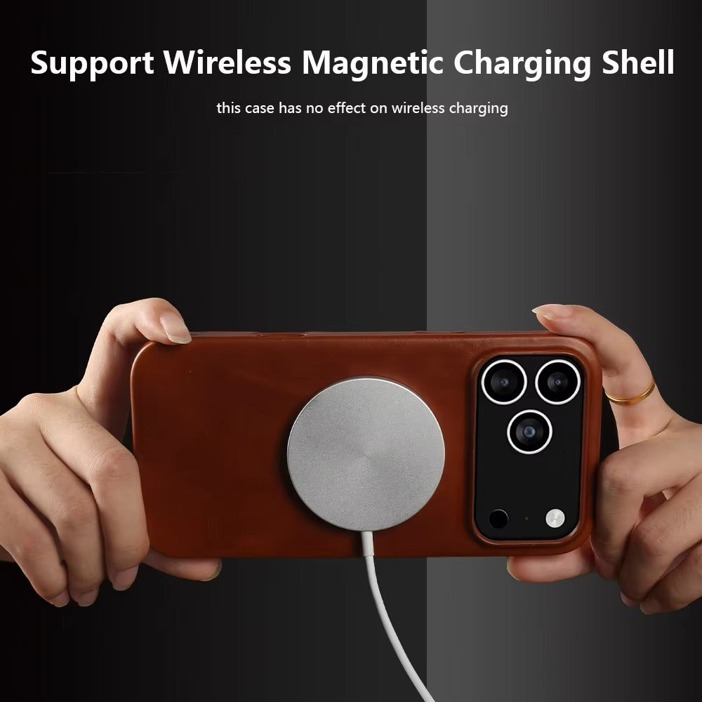 Luxury iPhone Case — MagSafe Vintage Oil-Wax Genuine Leather Cover with Full-Covered Shockproof Protection, Dustproof Anti-Slip Design