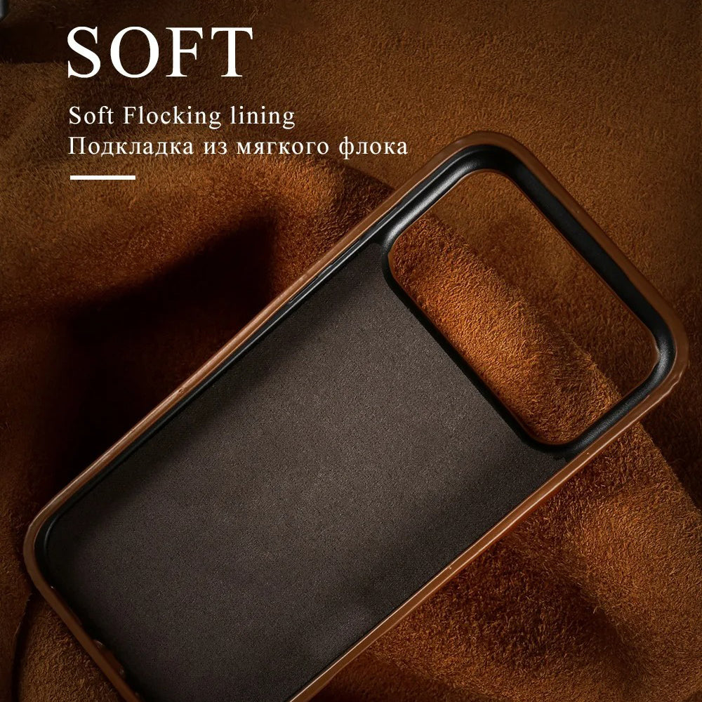 Luxury iPhone Case — MagSafe Vintage Oil-Wax Genuine Leather Cover with Full-Covered Shockproof Protection, Dustproof Anti-Slip Design