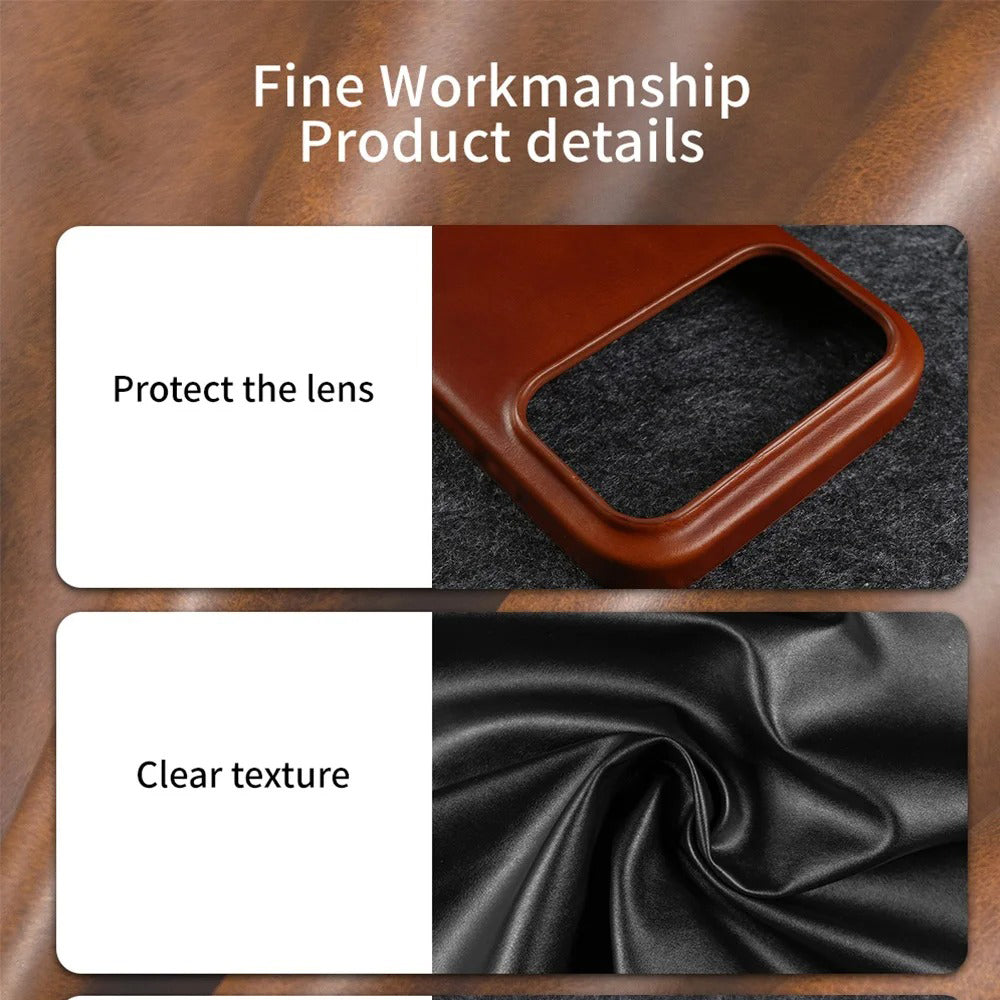 Luxury iPhone Case — MagSafe Vintage Oil-Wax Genuine Leather Cover with Full-Covered Shockproof Protection, Dustproof Anti-Slip Design