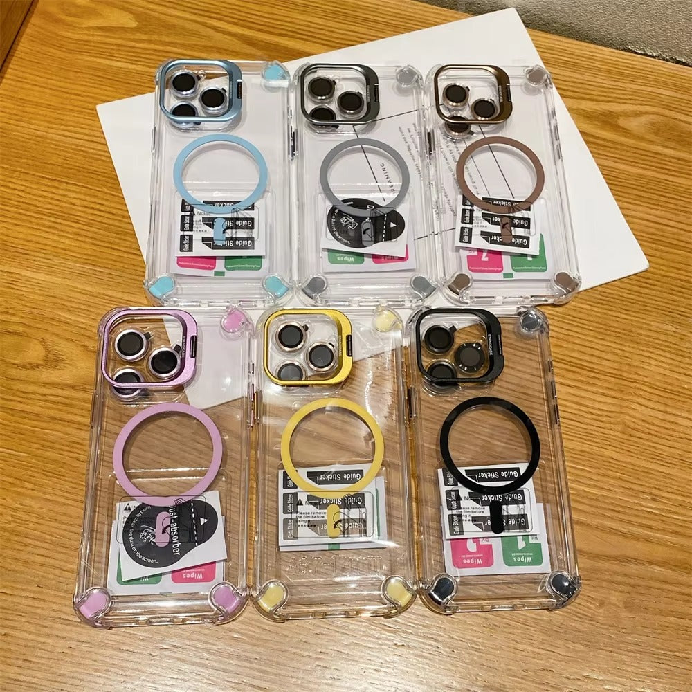 Luxury iPhone Case — Magnetic Shockproof Cover with MagSafe, Glass Lens Protector, Metal Stand, Anti-Scratch Dual-Layer PC+TPU Design