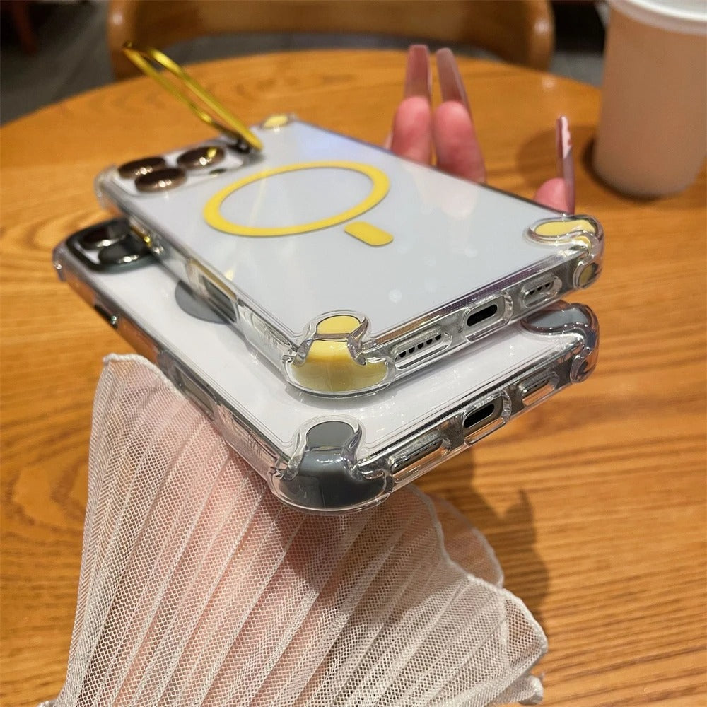 Luxury iPhone Case — Magnetic Shockproof Cover with MagSafe, Glass Lens Protector, Metal Stand, Anti-Scratch Dual-Layer PC+TPU Design