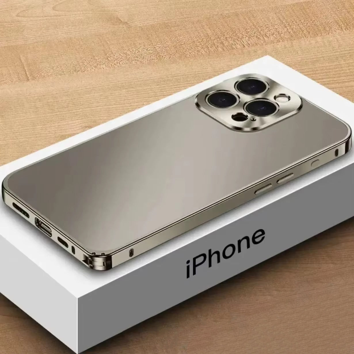 Luxury iPhone Case — Magnetic Shockproof Metal Back Cover with All-Aluminum Body, Matte Titanium Alloy Finish, Fill-Light Ring and Dustproof Dual-Layer Design