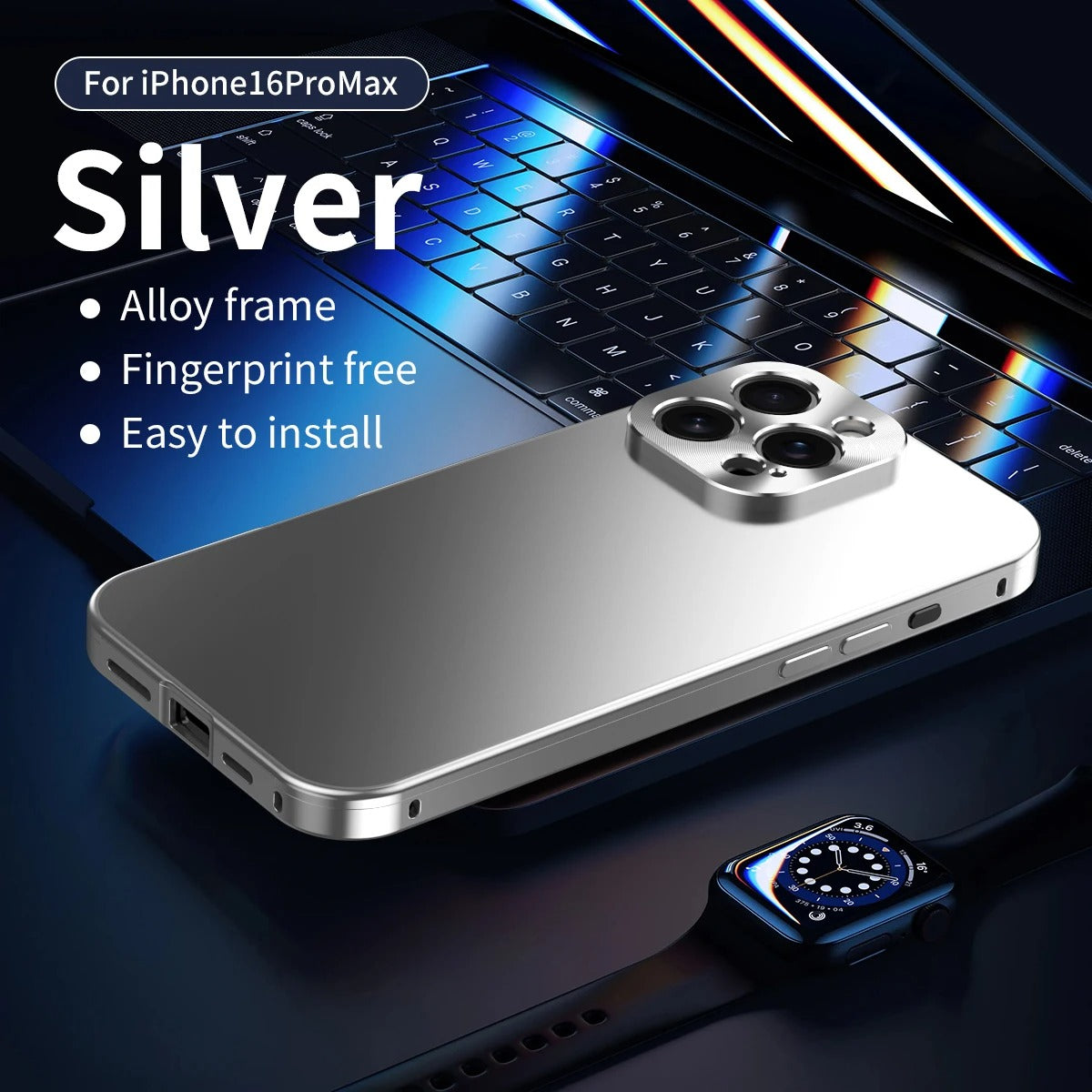 Luxury iPhone Case — Magnetic Shockproof Metal Back Cover with All-Aluminum Body, Matte Titanium Alloy Finish, Fill-Light Ring and Dustproof Dual-Layer Design