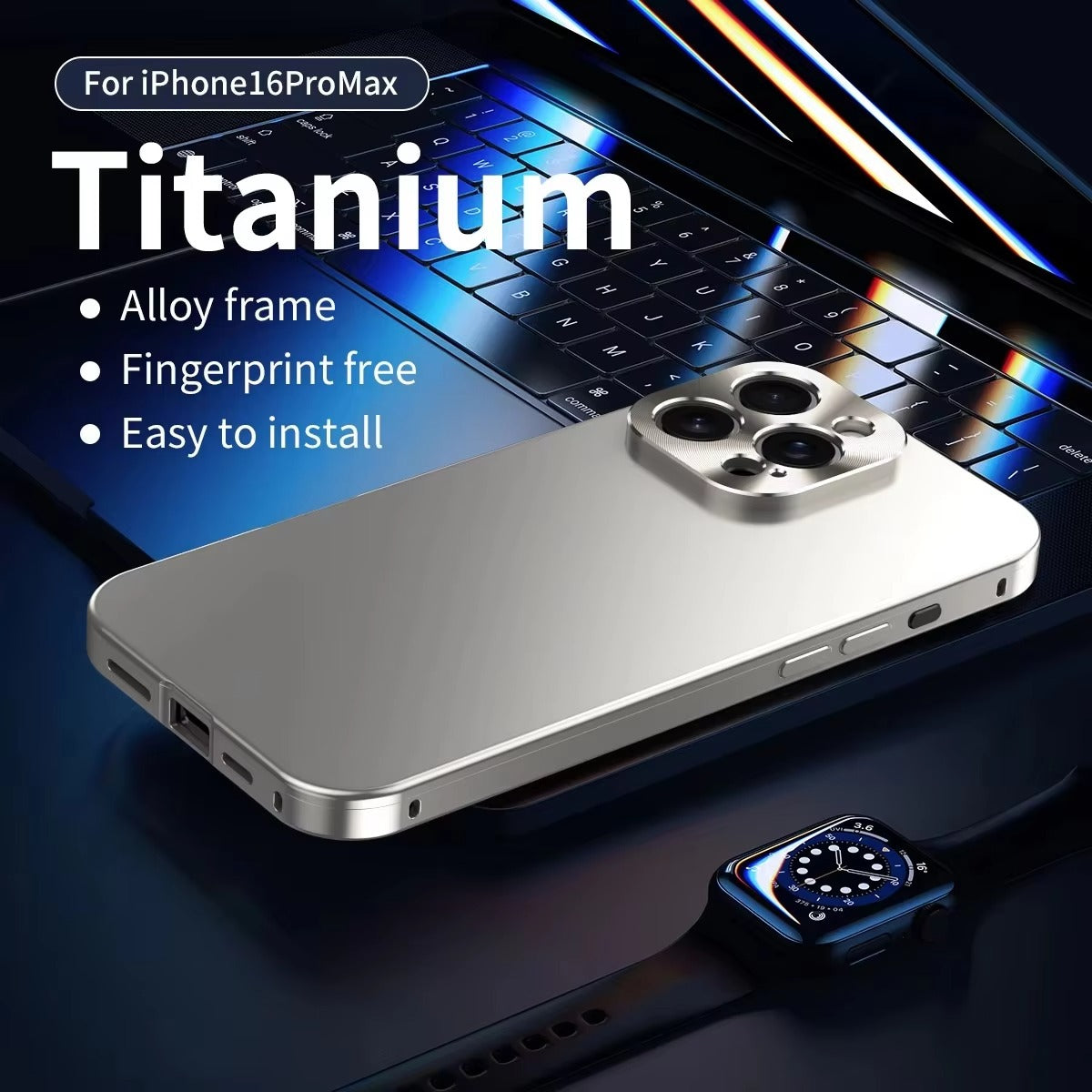 Luxury iPhone Case — Magnetic Shockproof Metal Back Cover with All-Aluminum Body, Matte Titanium Alloy Finish, Fill-Light Ring and Dustproof Dual-Layer Design