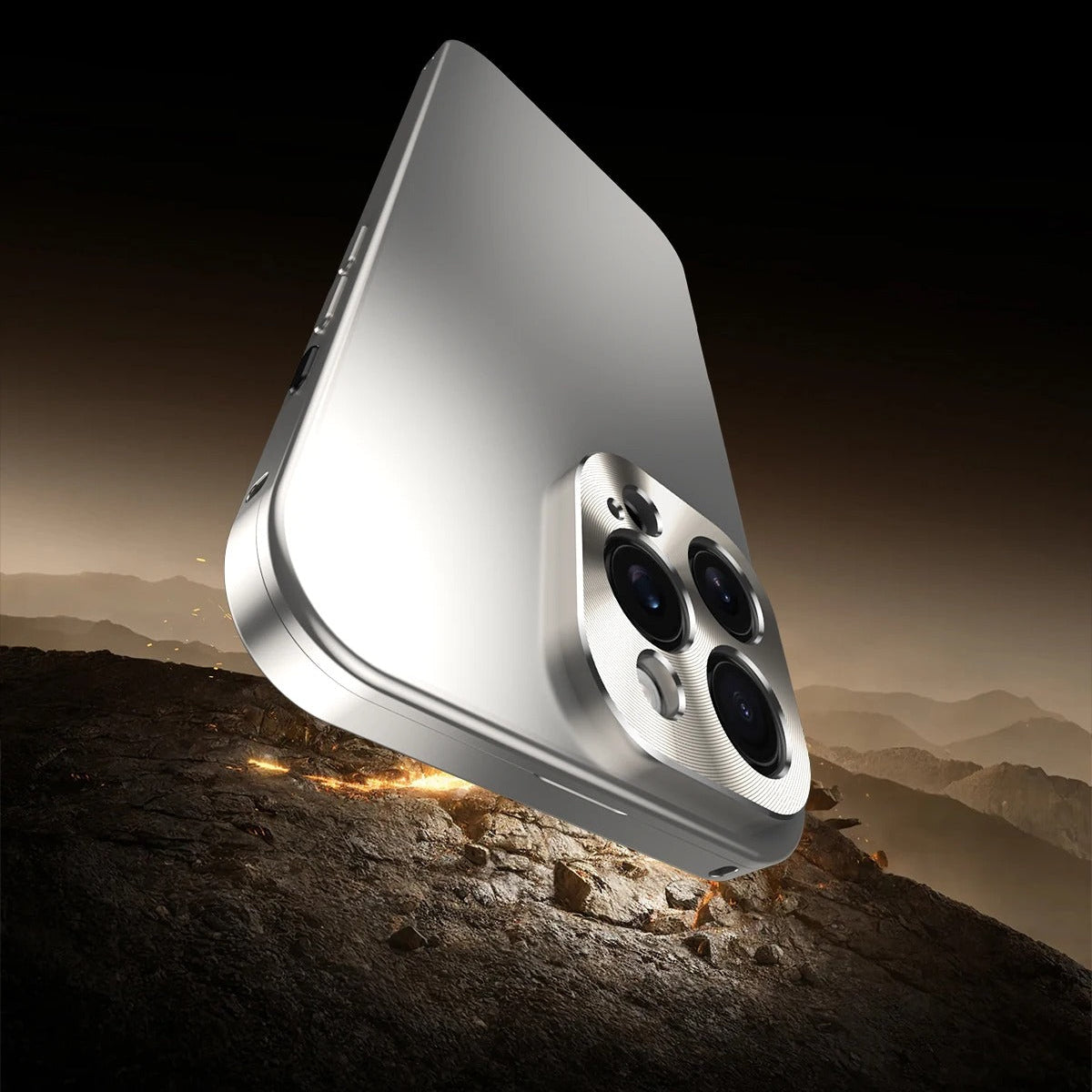 Luxury iPhone Case — Magnetic Shockproof Metal Back Cover with All-Aluminum Body, Matte Titanium Alloy Finish, Fill-Light Ring and Dustproof Dual-Layer Design