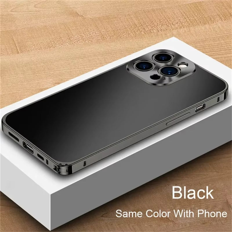 Luxury iPhone Case — Magnetic Shockproof Metal Back Cover with All-Aluminum Body, Matte Titanium Alloy Finish, Fill-Light Ring and Dustproof Dual-Layer Design