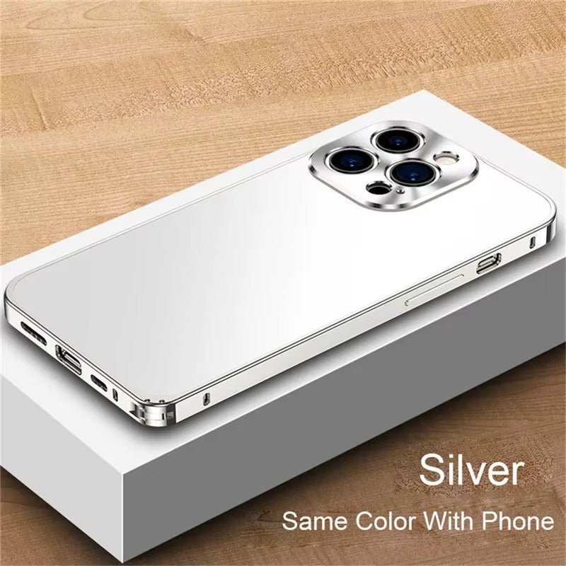 Luxury iPhone Case — Magnetic Shockproof Metal Back Cover with All-Aluminum Body, Matte Titanium Alloy Finish, Fill-Light Ring and Dustproof Dual-Layer Design