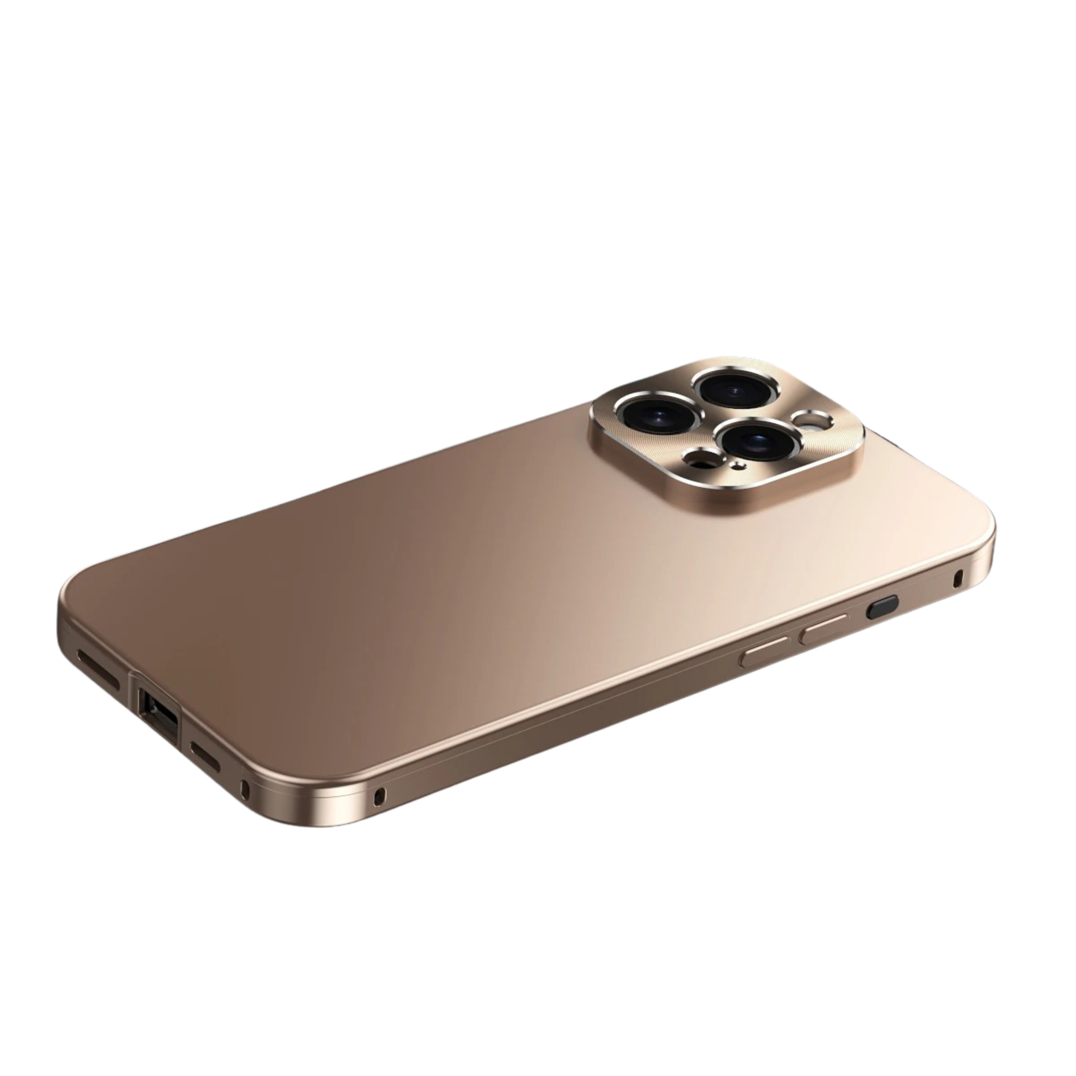 Luxury iPhone Case — Magnetic Shockproof Metal Back Cover with All-Aluminum Body, Matte Titanium Alloy Finish, Fill-Light Ring and Dustproof Dual-Layer Design