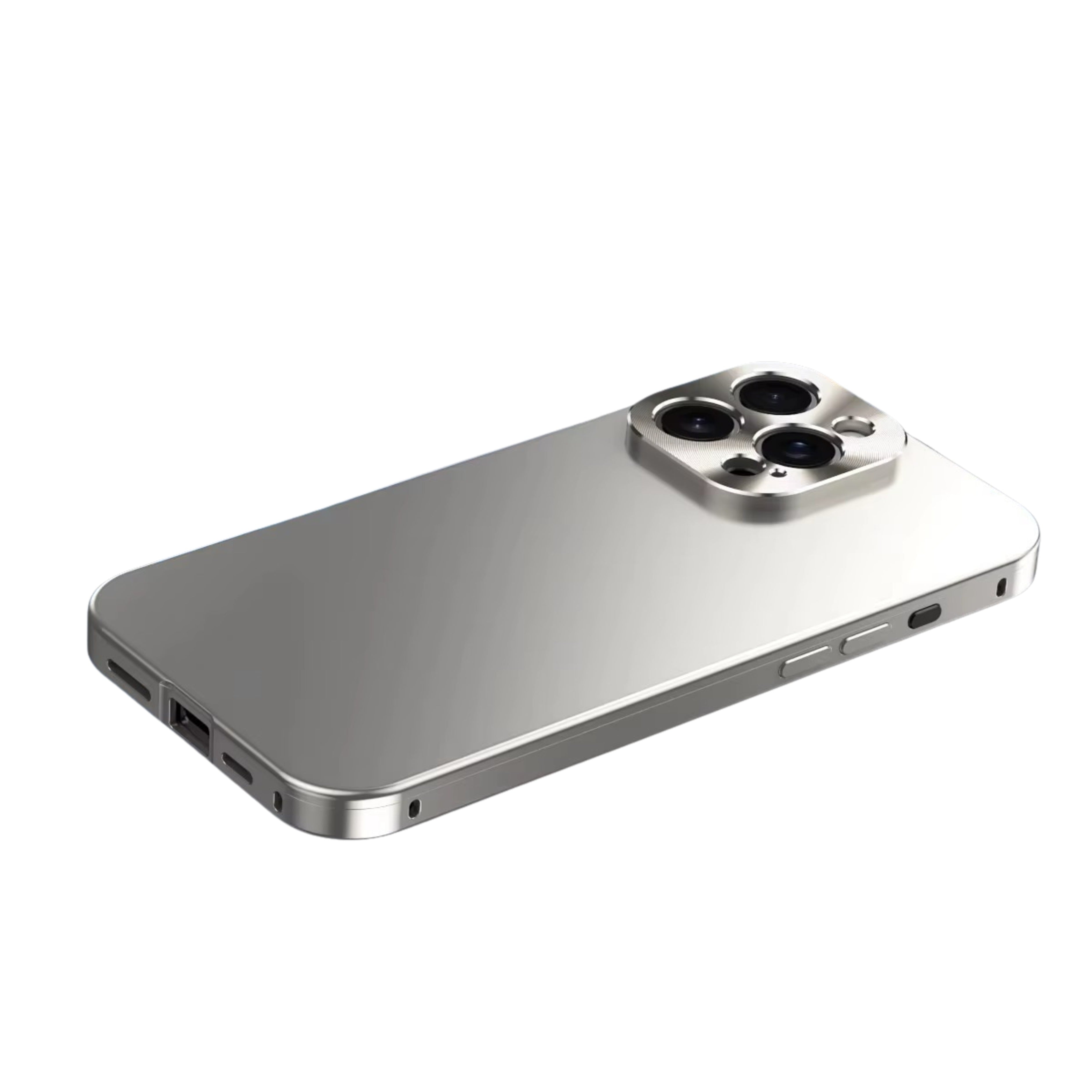 Luxury iPhone Case — Magnetic Shockproof Metal Back Cover with All-Aluminum Body, Matte Titanium Alloy Finish, Fill-Light Ring and Dustproof Dual-Layer Design