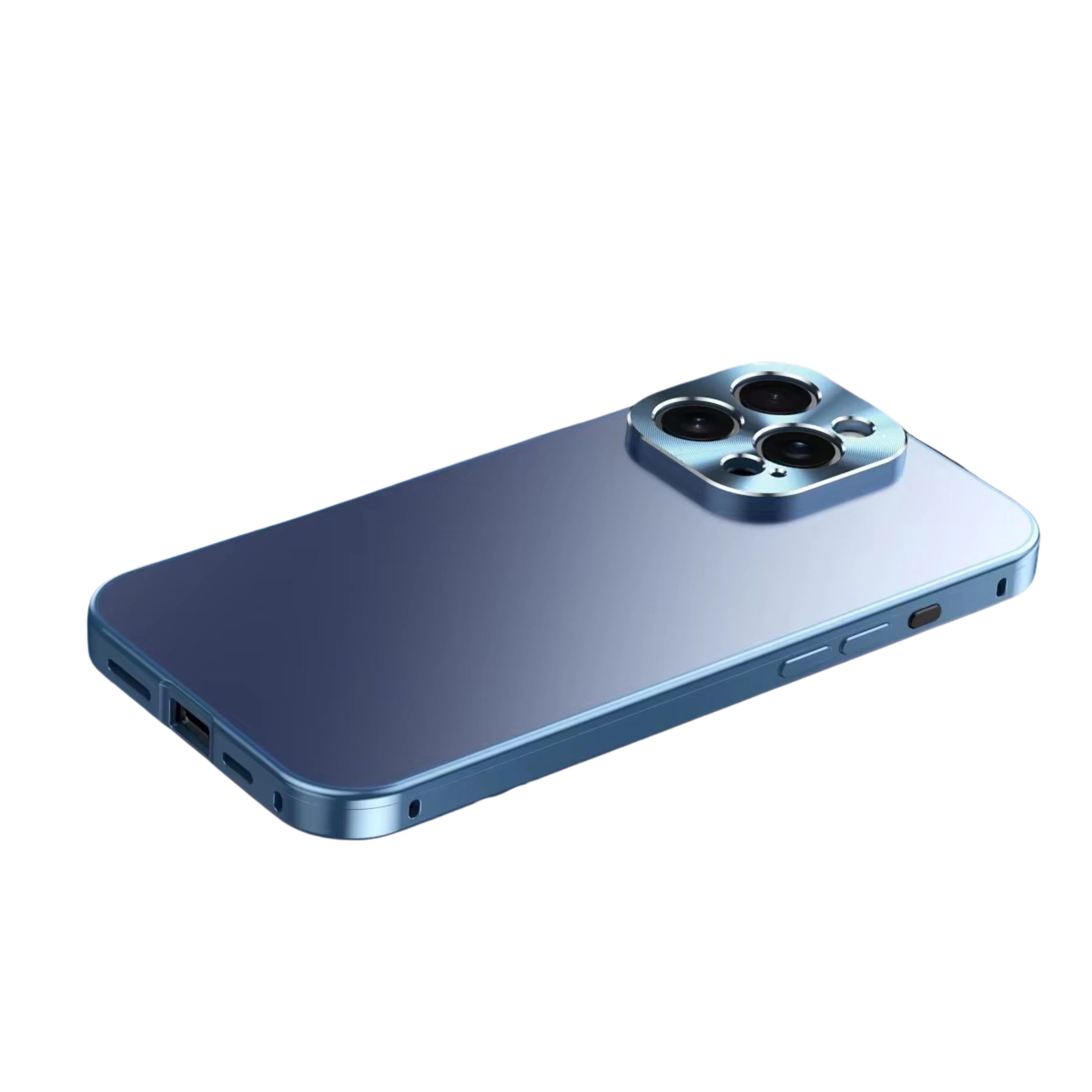 Luxury iPhone Case — Magnetic Shockproof Metal Back Cover with All-Aluminum Body, Matte Titanium Alloy Finish, Fill-Light Ring and Dustproof Dual-Layer Design