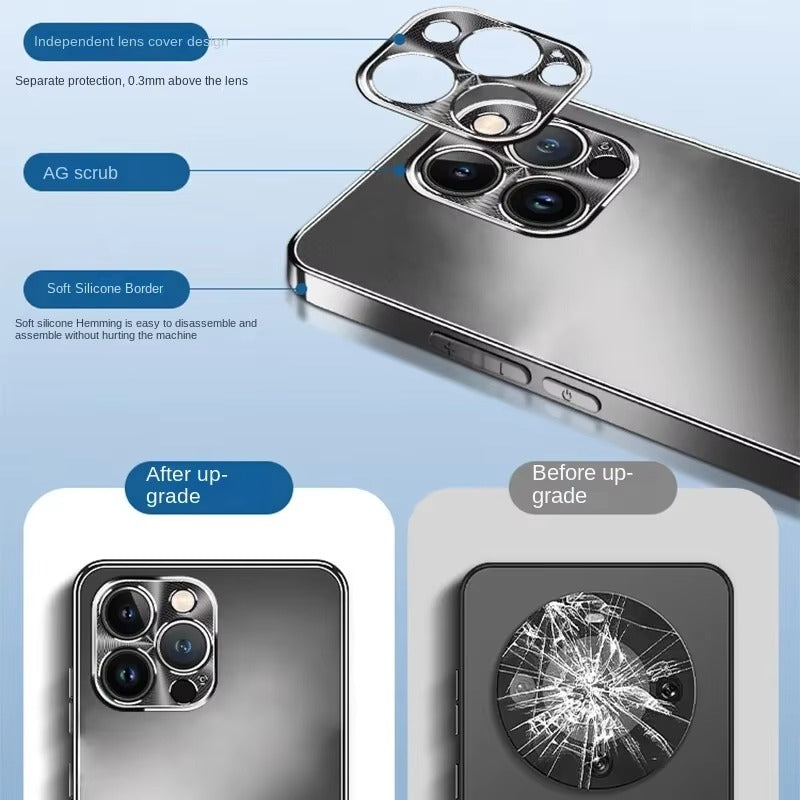 Luxury iPhone Case — Magnetic, Anti-Scratch Full-Coverage Matte Frosted PC Back Cover with Electroplated Finish and Metal Lens Protection