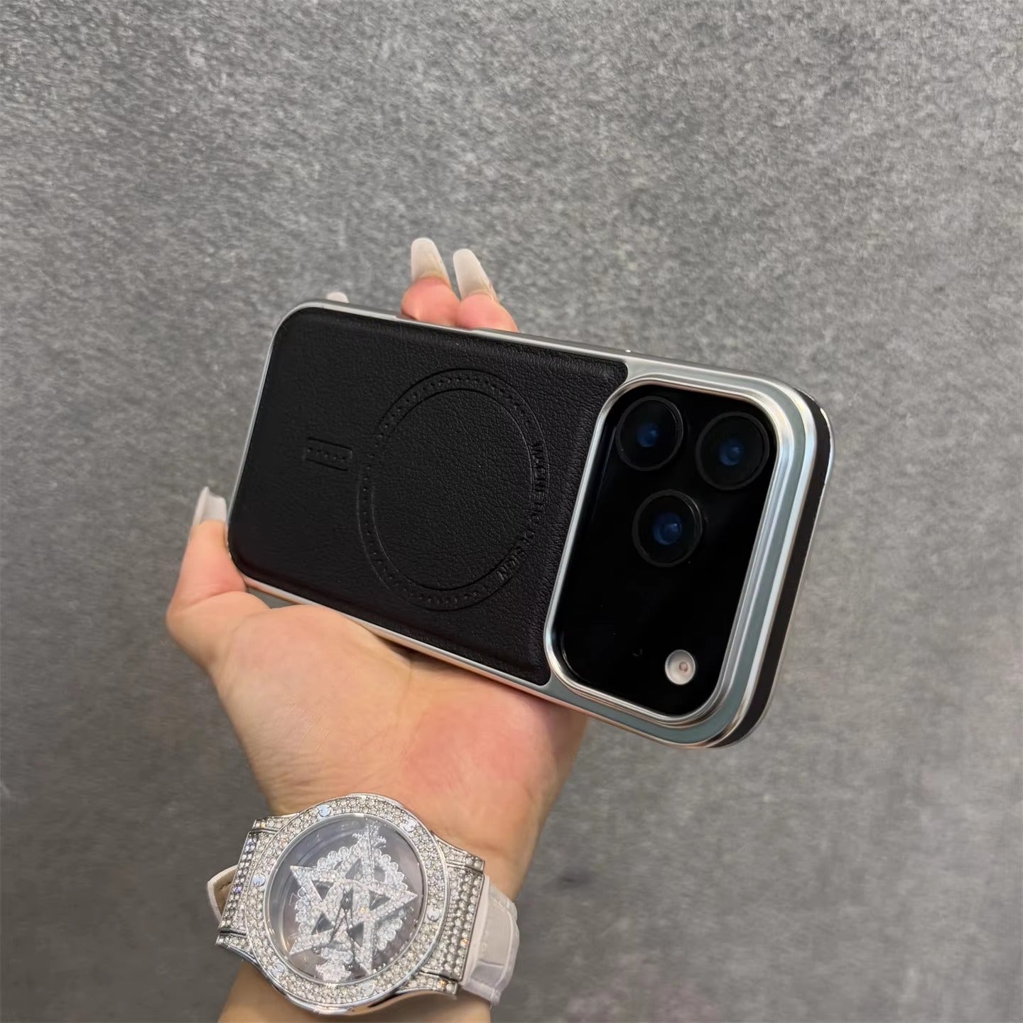 Luxury iPhone Case — Magnetic, Shockproof Leather Cover with Plating Frame, Original Business Design and MagSafe Wireless Charging Support