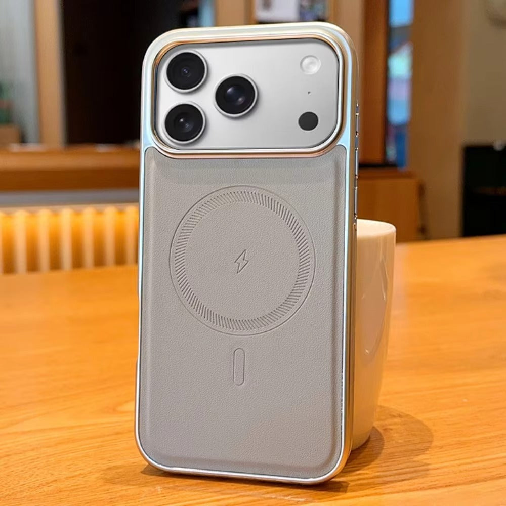 Luxury iPhone Case — Magnetic, Shockproof Leather Cover with Plating Frame, Original Business Design and MagSafe Wireless Charging Support