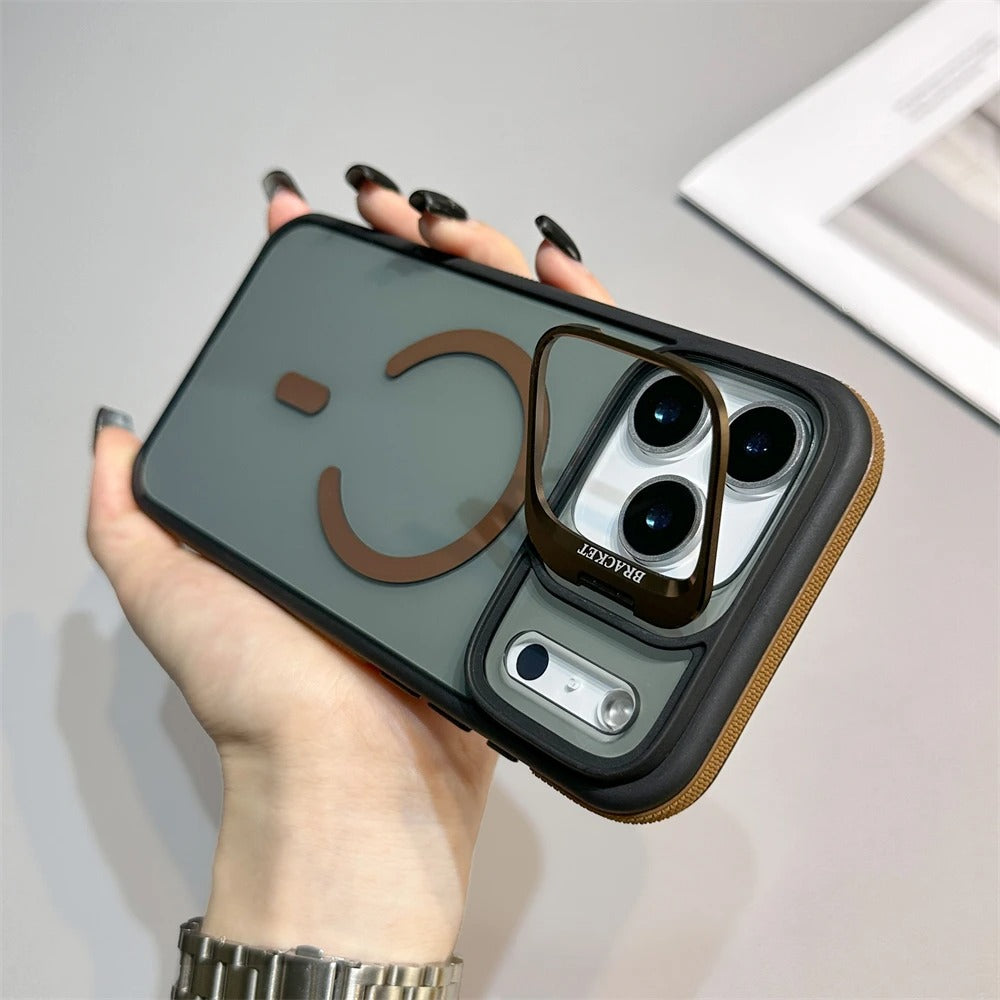 Luxury iPhone Case — Matte Transparent MagSafe Magnetic Cover with Metal Kickstand, Shockproof Armor Protection & Wireless Charging Support