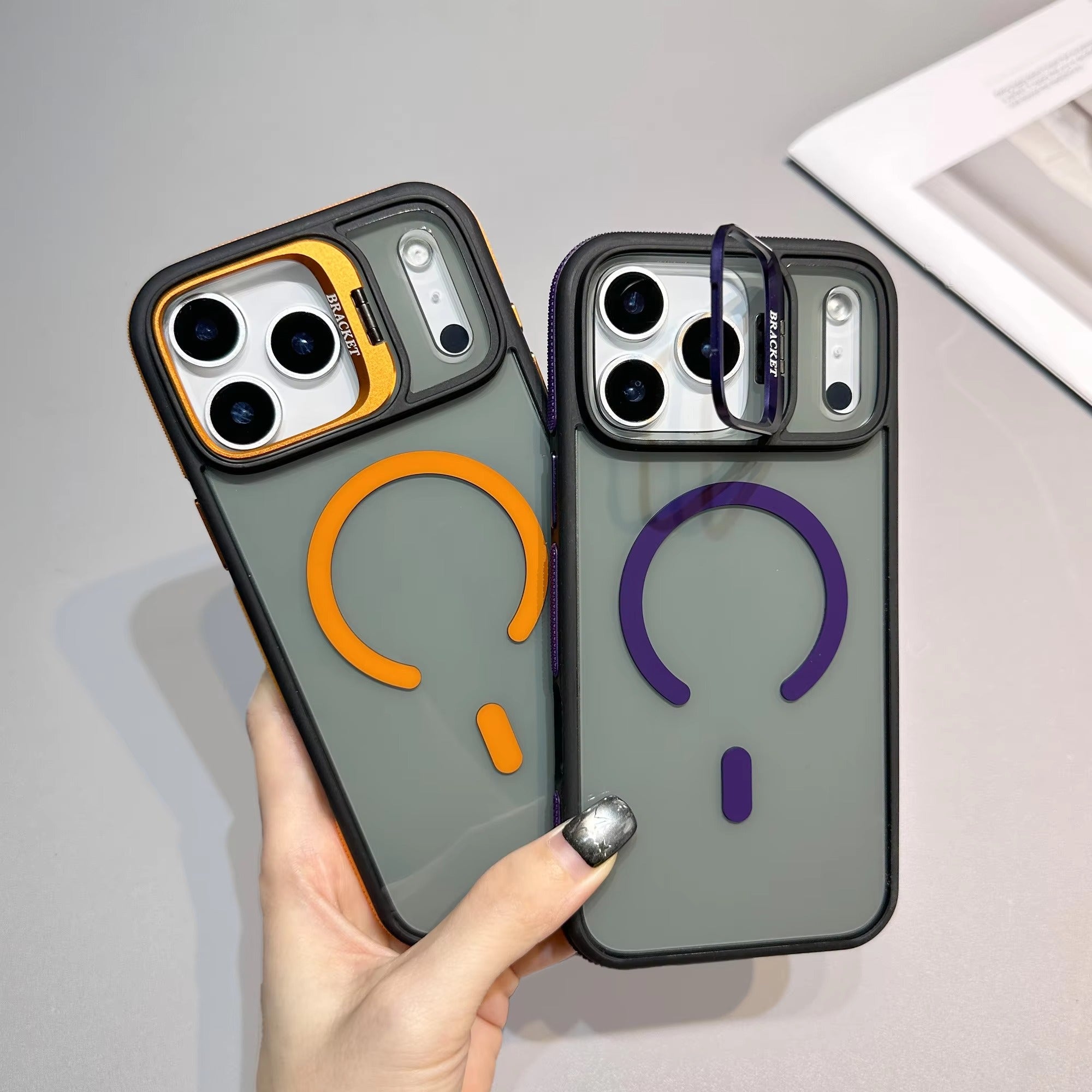 Luxury iPhone Case — Matte Transparent MagSafe Magnetic Cover with Metal Kickstand, Shockproof Armor Protection & Wireless Charging Support